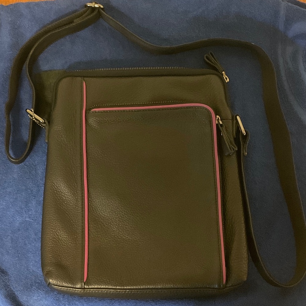 Danier Black Genuine Leather Crossbody Purse Organizer Travel Bag